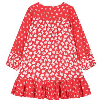 Girls Red Floral & Dove Dress 