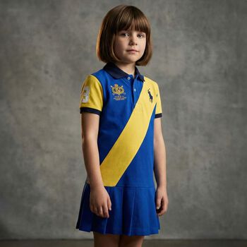 Girls Blue & Yellow Logo Dress