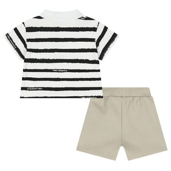 Boys White & Beige Logo Shorts Set