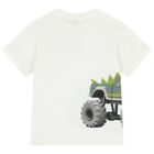 طقم أولاد شورت بالشعار باللون العاجي والأخضر, 1, hi-res