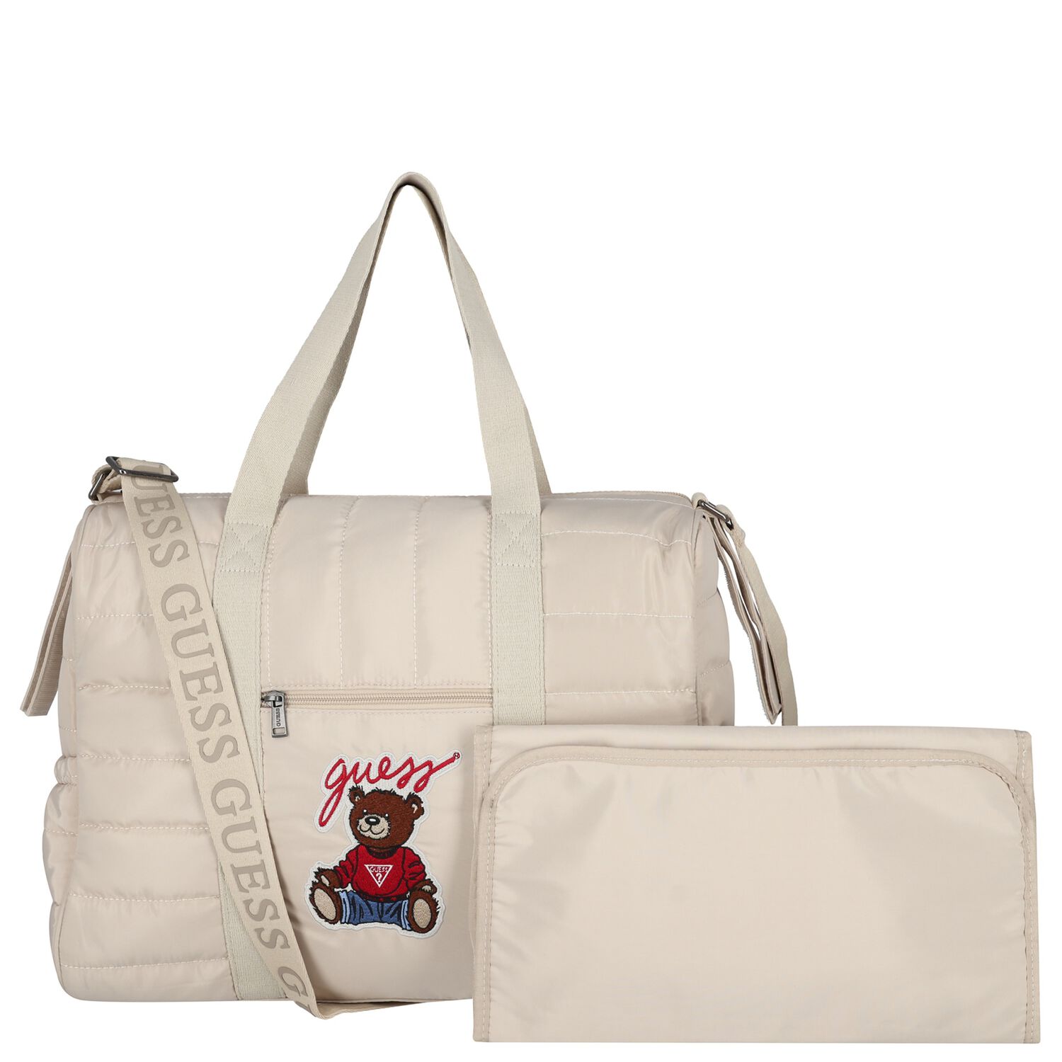 Beige Teddy Bear Logo Quilted Baby Changing Bag, 1, hi-res image number null