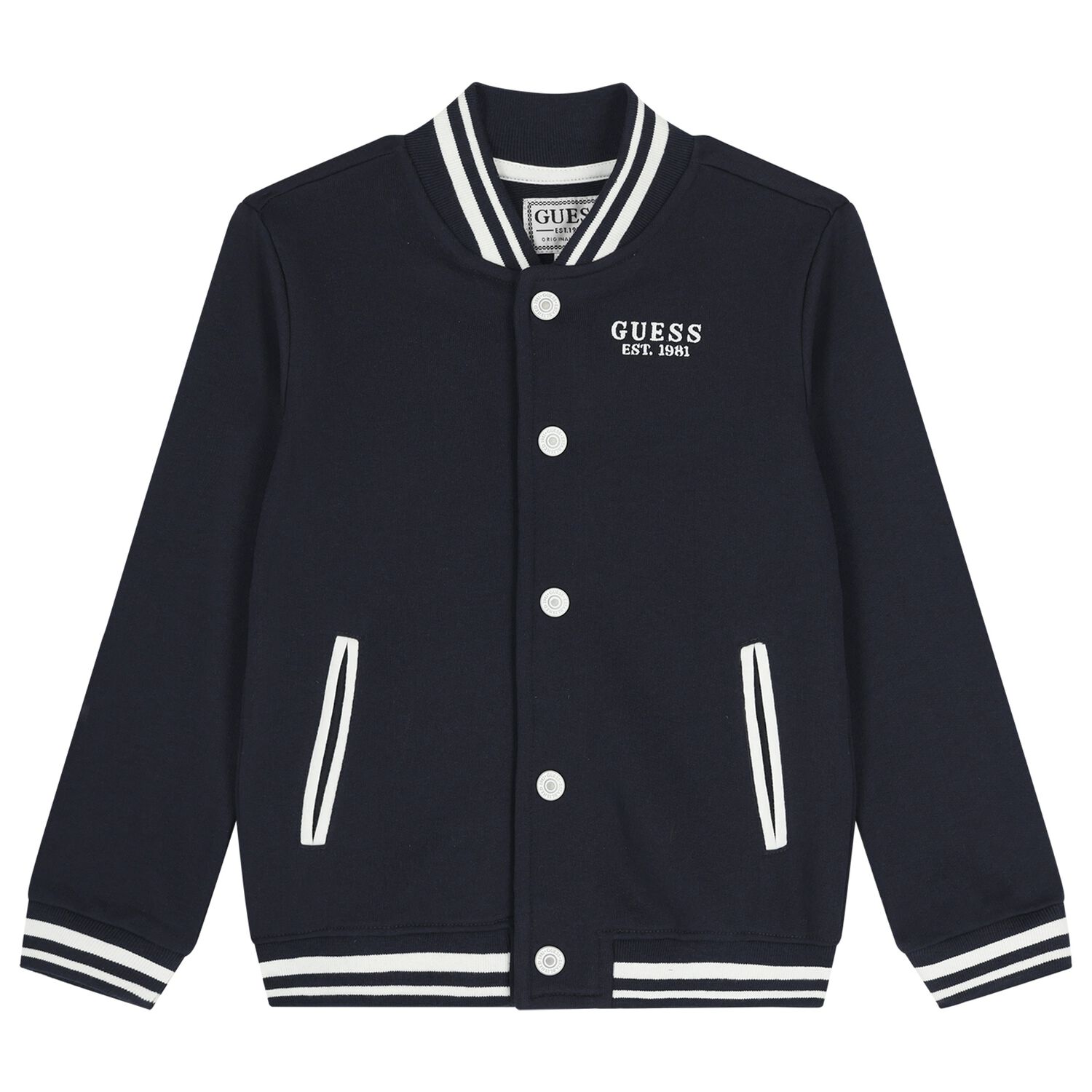 Boys Navy Blue Logo Bomber Jacket, 1, hi-res