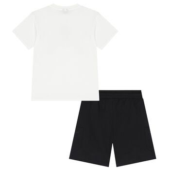 Boys White & Black Shorts Set