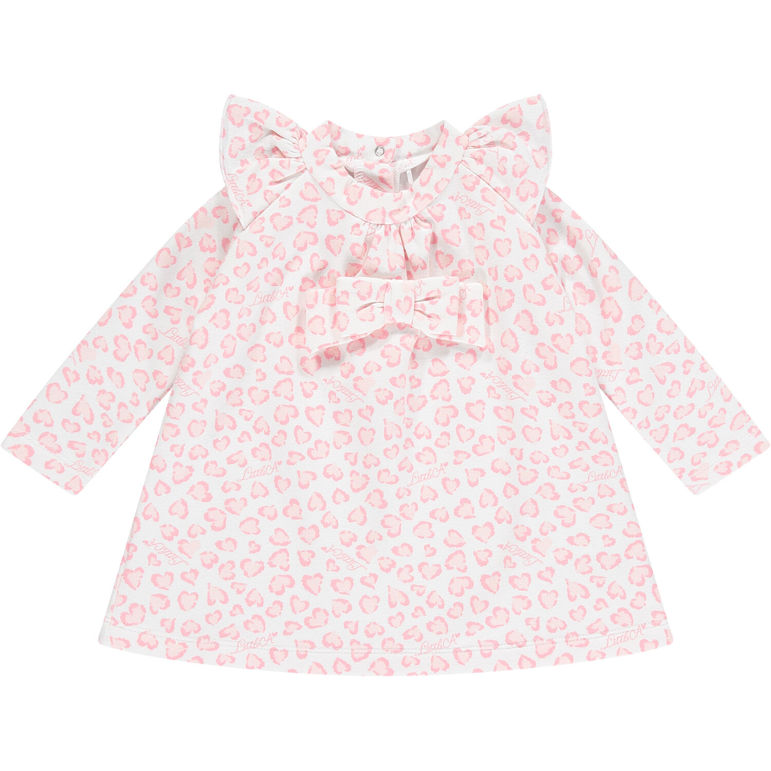 Baby Girls White & Pink Hearts Dress, 1, hi-res