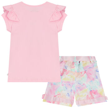 Girls Pink Embellished Shorts Set