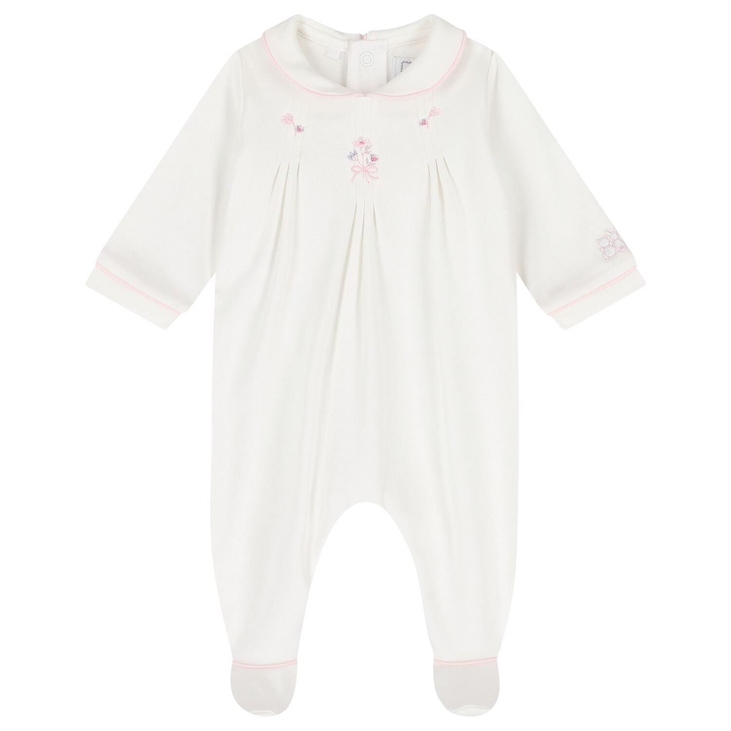 Baby Girls Pink & Ivory Flower Babygrows ( 2-Pack ), 1, hi-res