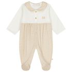 Baby Girls Ivory & Gold Logo Babygrow, 1, hi-res
