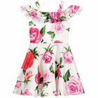 Girls White & Pink Floral Dress, 1, hi-res