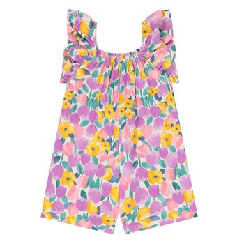 Younger Girls Purple & Yellow Floral Jumpsuit