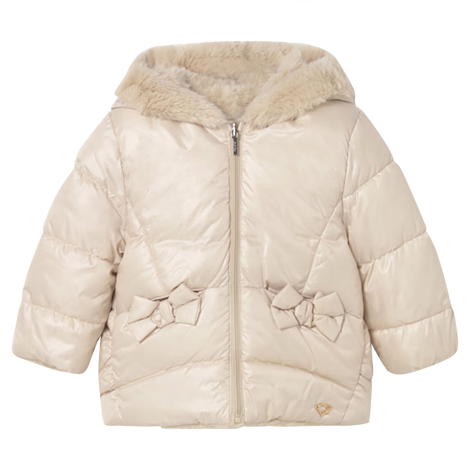 Younger Girls Beige Reversible Faux Fur Jacket, 1, hi-res
