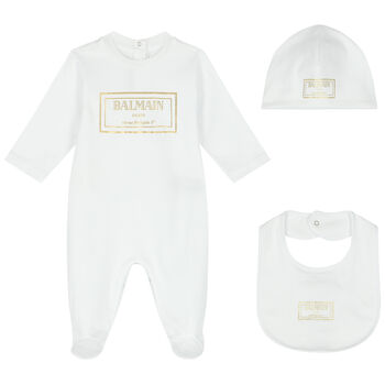 White & Gold Logo Babygrow Gift Set
