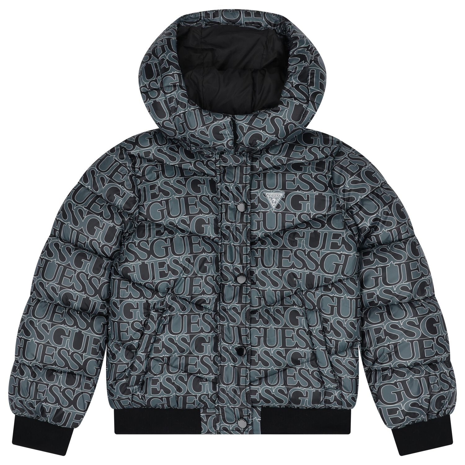 Boys Black & Green Logo Padded Puffer Jacket, 1, hi-res image number null