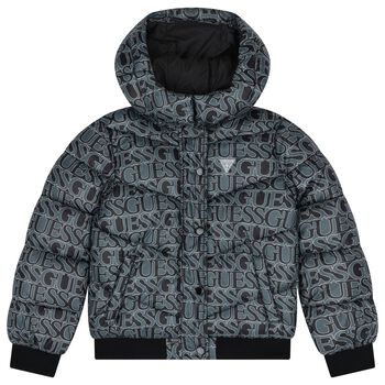 Boys Black & Green Logo Padded Puffer Jacket