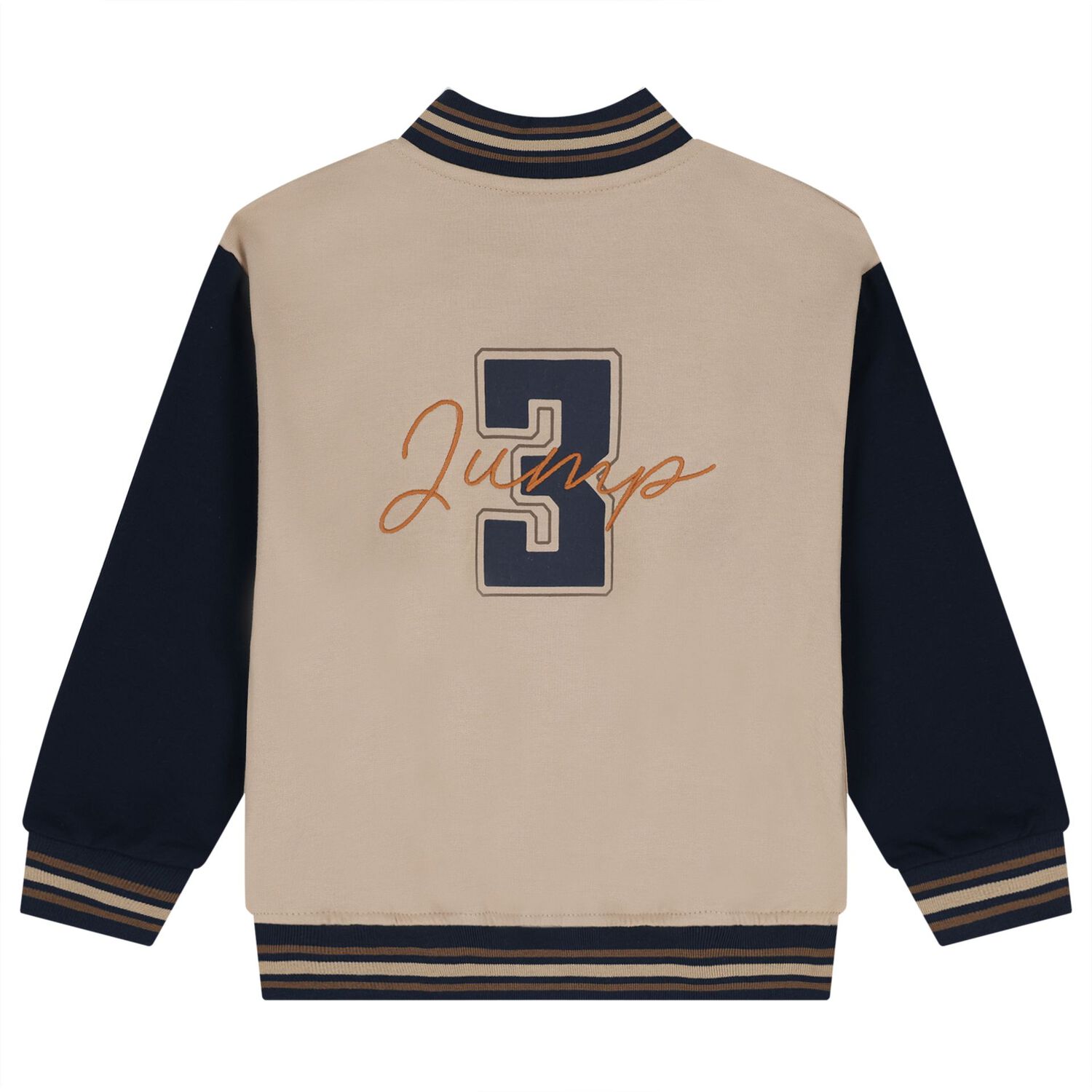 Boys Beige & Navy Blue Basketball Bomber Jacket, 1, hi-res