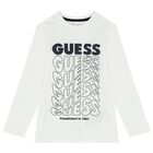 Boys White Logo Long Sleeve Top, 2, hi-res