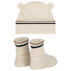 Beige Hat & Bootie Logo Baby Gift Set, 1, hi-res