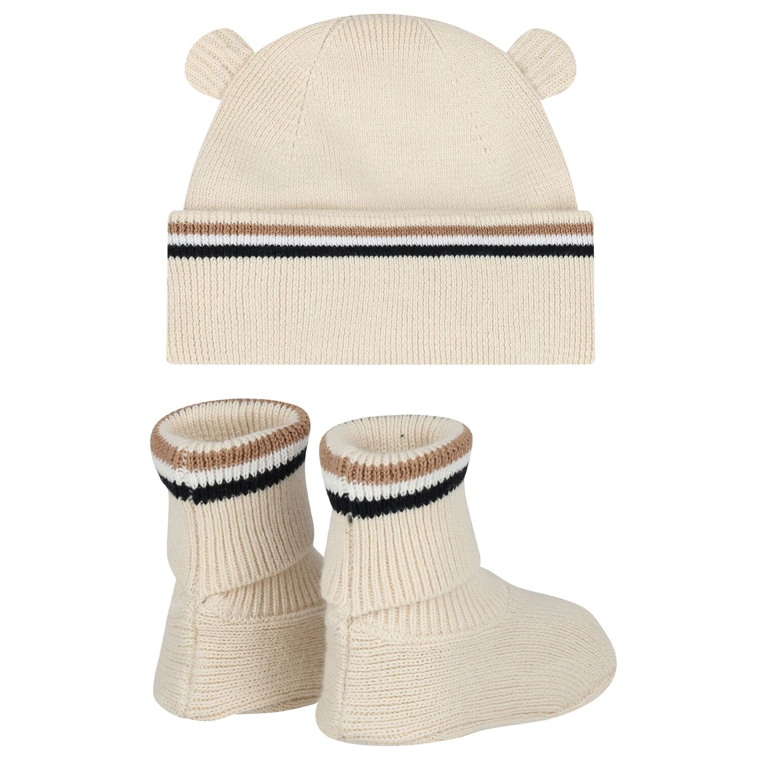 Beige Hat & Bootie Logo Baby Gift Set, 1, hi-res