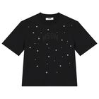 تيشيرت بنات بالشعار باللون الأسود, 1, hi-res