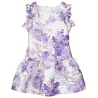 Girls White & Purple Floral Dress, 1, hi-res