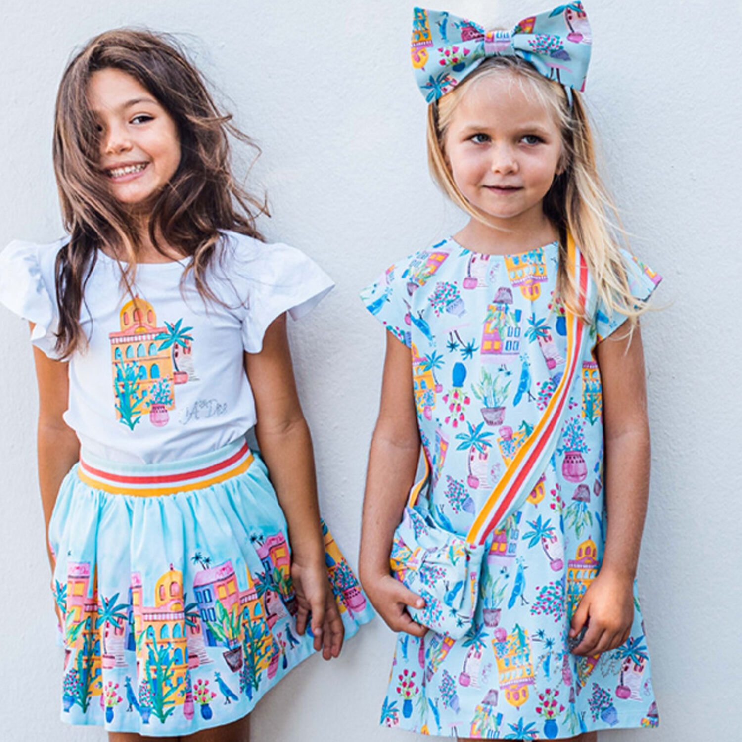 حقيبة كروس بطبعة باللون الأزرق للبنات, 1, hi-res