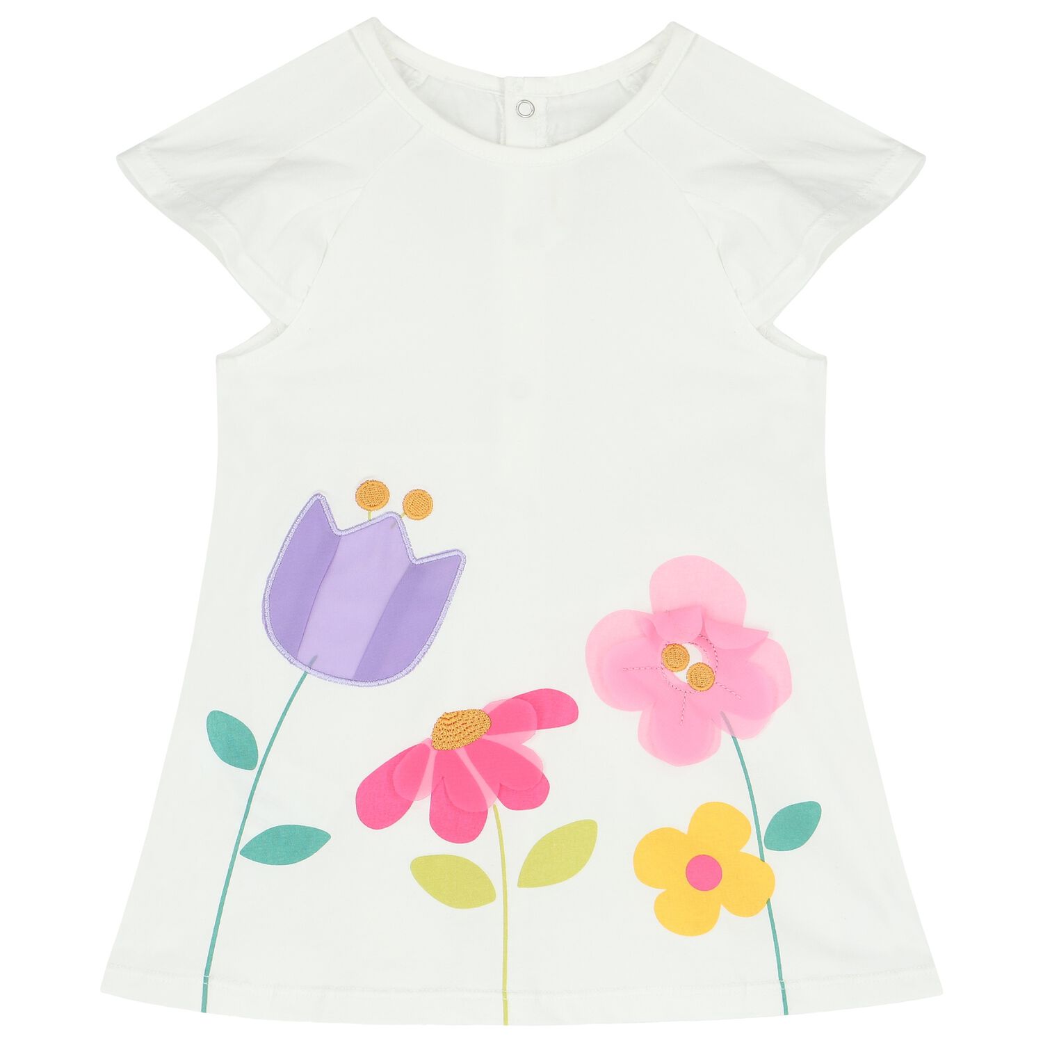 Baby Girls White Floral Dress, 1, hi-res