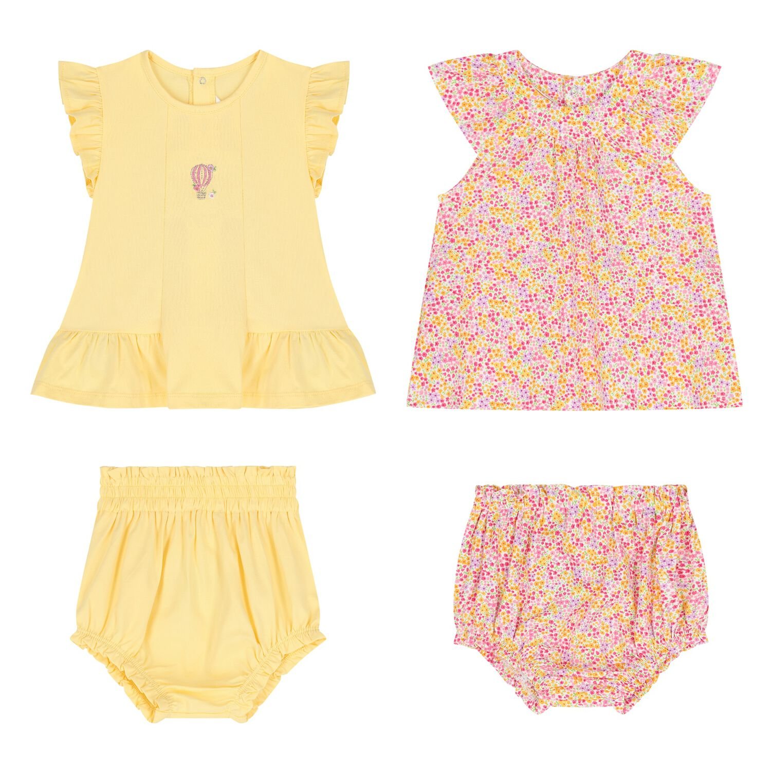 Baby Girls Yellow & Pink Floral Shorts Set ( 2-Pack ), 1, hi-res