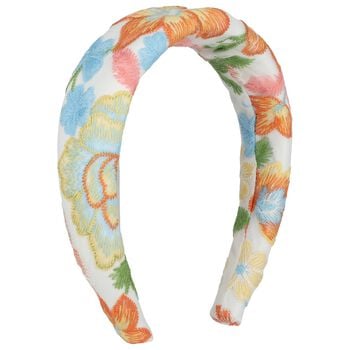 Girls White Floral Embroidered Headband 
