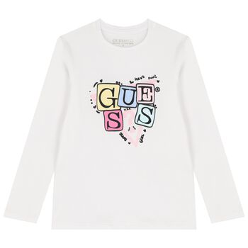 Girls White Logo Long Sleeve Top