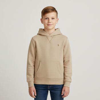 Boys Beige Logo Hooded Top