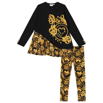 Girls Black & Gold Leggings Set