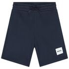 Boys Navy Blue Logo Shorts, 6, hi-res