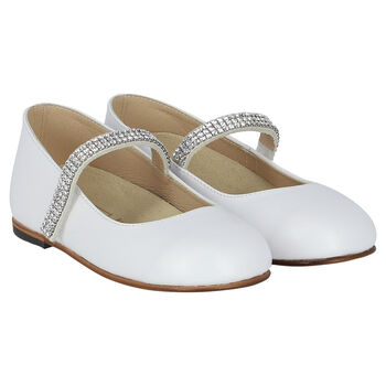 Girls White Swarovski Crystal Shoes