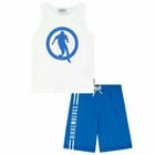 Boys White & Blue Logo Shorts Set, 1, hi-res