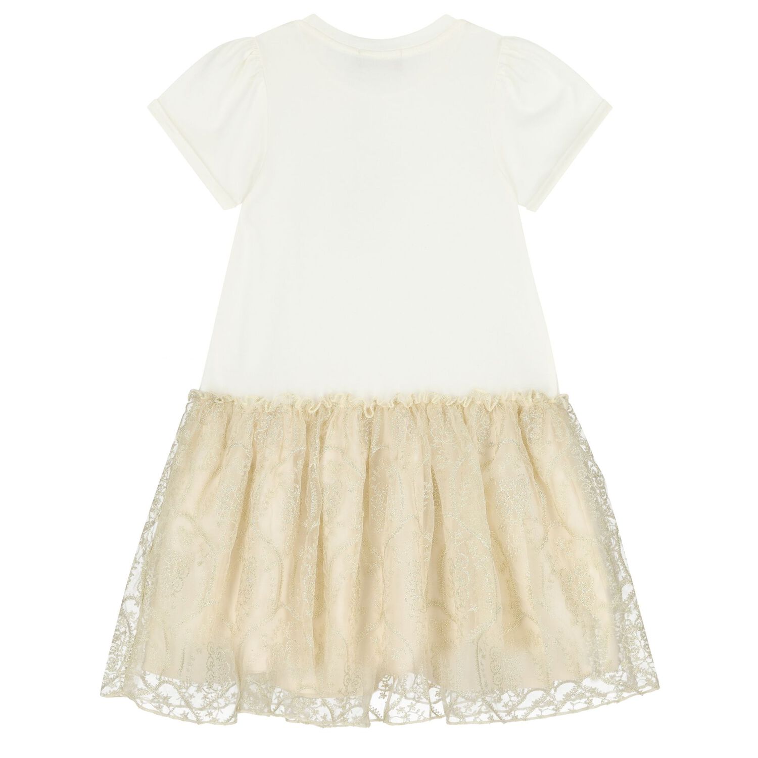 Girls Ivory & Gold Logo Dress, 1, hi-res