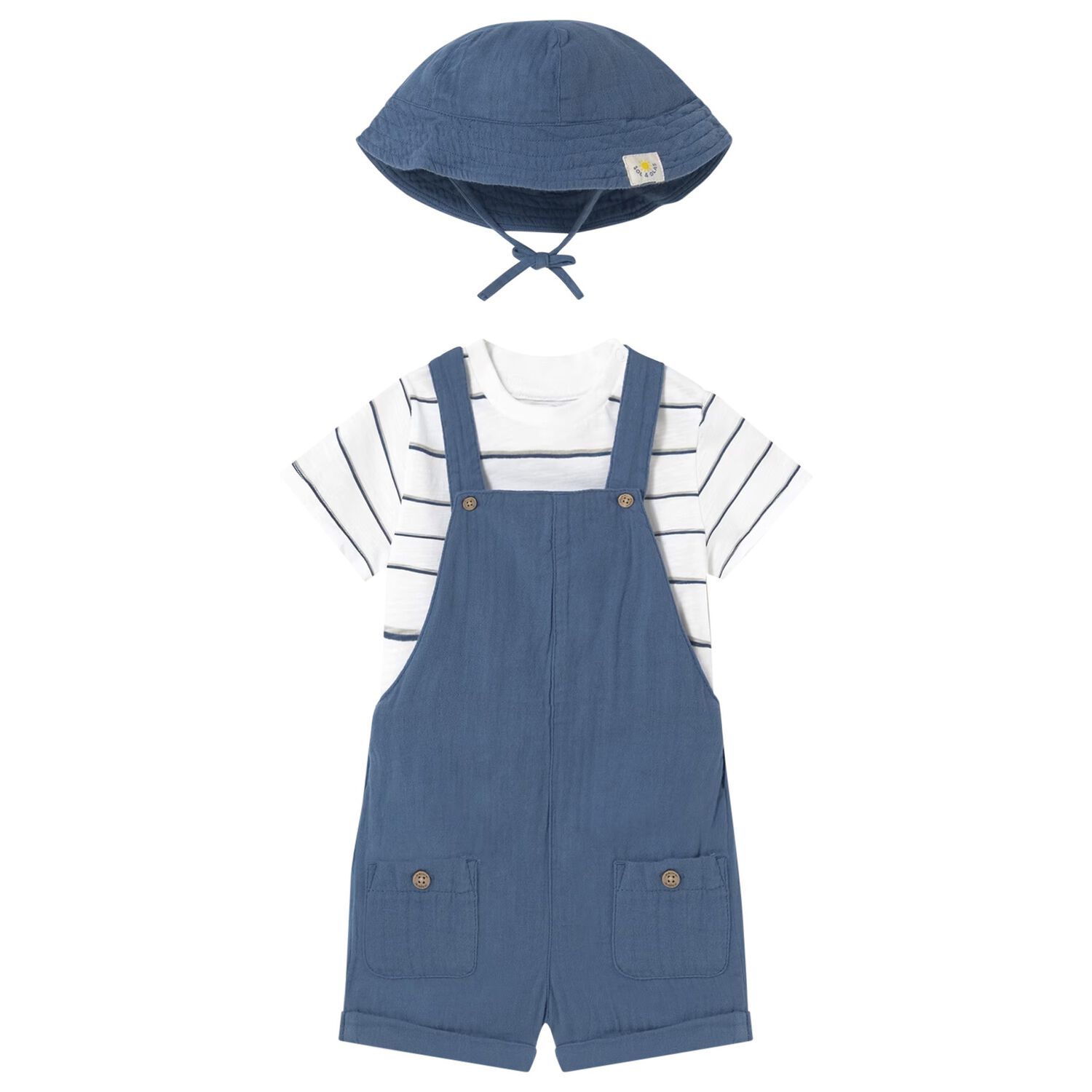 طقم دنغري وقبعة للأولاد الصغار (3 قطع), 1, hi-res