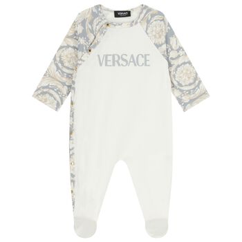 Baby Girls Ivory & Grey Barocco Babygrow