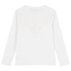 Boys White Logo Long Sleeve Top , 1, hi-res