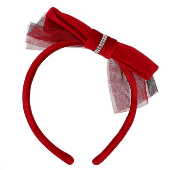 Girls Red Tulle Bow Headband