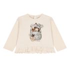 Younger Girls Ivory Bag Ruffled Long Sleeve Top, 2, hi-res