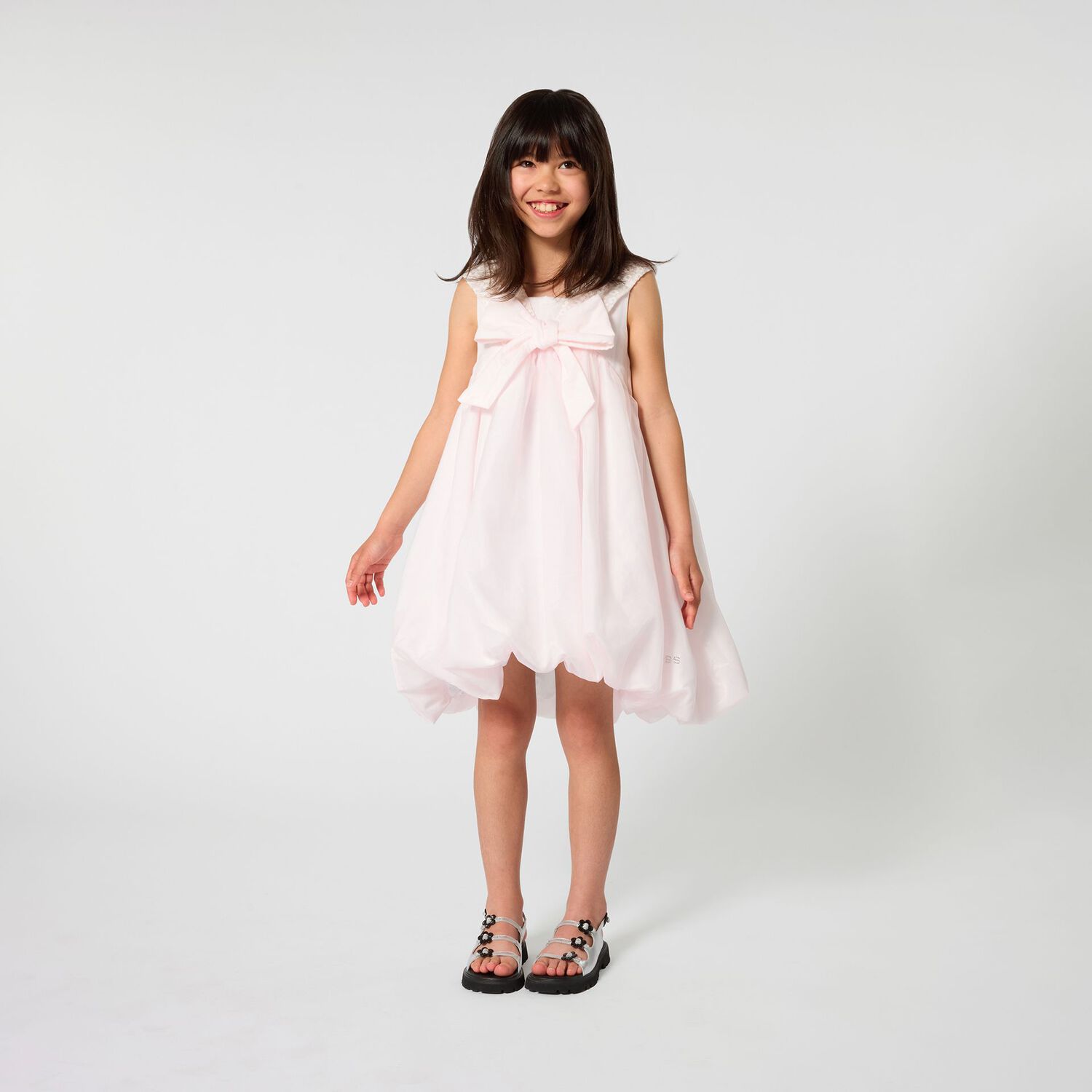Girls Mini Me Pink Bow Organza Dress, 1, hi-res