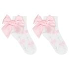 Girls White & Pink Satin Bow Socks, 1, hi-res