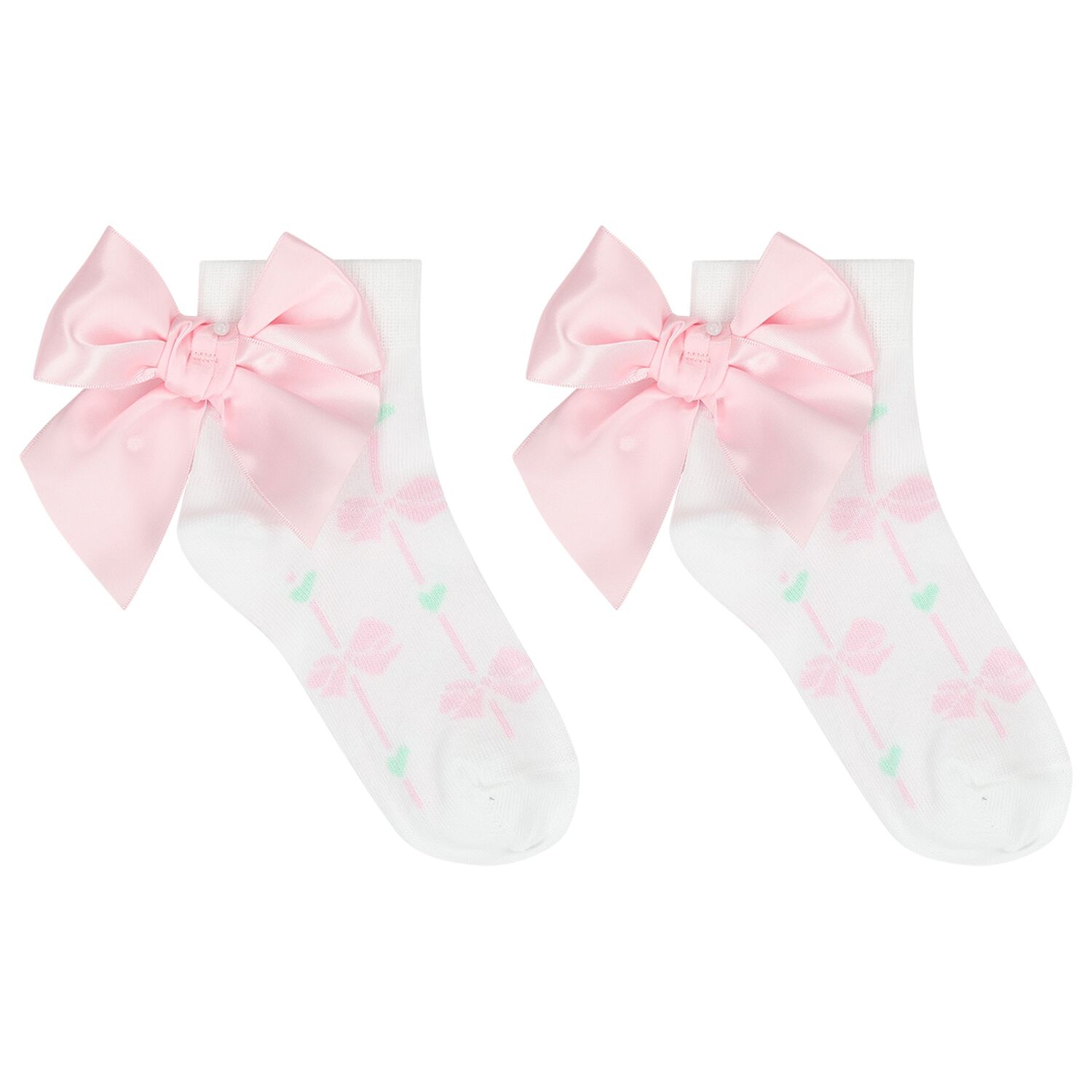 Girls White & Pink Satin Bow Socks, 1, hi-res