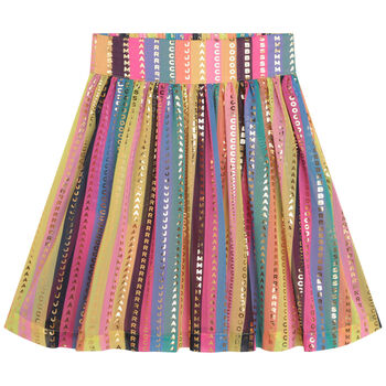 Girls Pink & Gold Logo Pleated Skirt