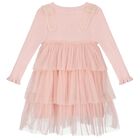 Girls Pink Tulle Knitted Dress, 1, hi-res