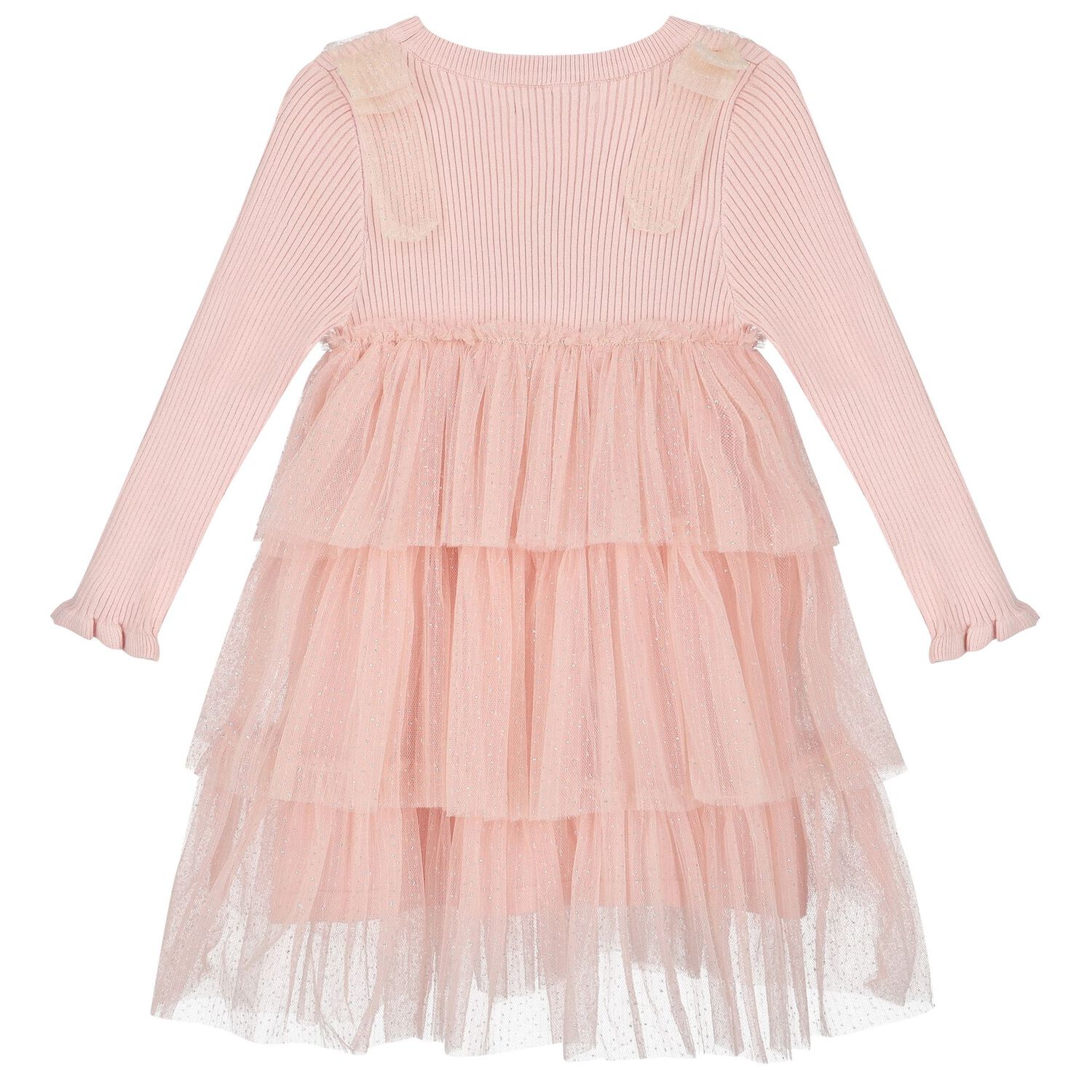 Girls Pink Tulle Knitted Dress, 1, hi-res image number null