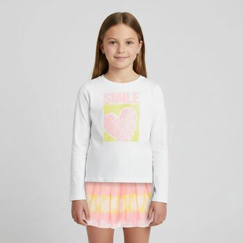 Girls White Embellished Heart Long Sleeve Top
