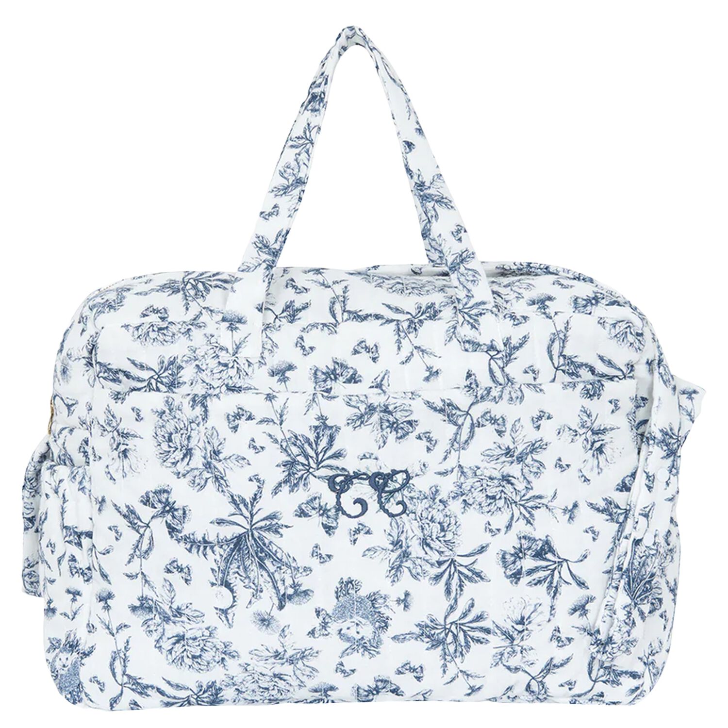 Ivory & Navy Blue Toile De Jouy Baby Changing Bag, 1, hi-res