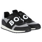 Boys Black & White Logo Trainers, 2, hi-res
