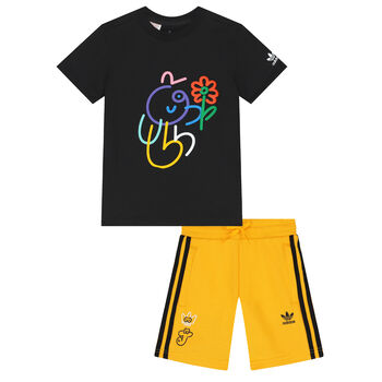 Black & Yellow Logo Shorts Set