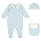 Baby Boys Blue & Ivory Logo Babygrow Gift Set , 2, hi-res